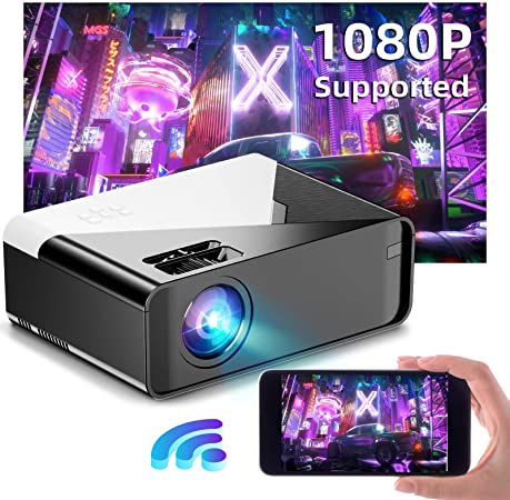 Mini Projector, Betife Portable WiFi Movie Projector with Synchronize Phone Screen,1080P Supported Home Projector, Full HD Video Outdoor Movie Projector with HDMI, VGA, TF, AV, USB Interfaces