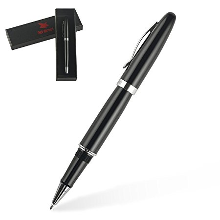 Retro Collection Gel Ink Rollerball Pen Ballpoint Pen Classic Design Bold Black Barrel with Chrome Trim in Gift Box by 2cl direct - Medium Point, Black Ink