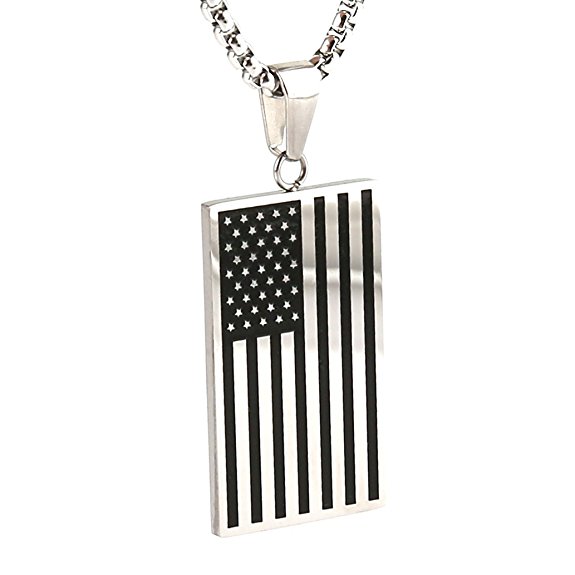 HZMAN Stainless Steel Men's American Flag Dog Tag Pendant Necklace,Gold and Silver