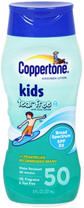 Coppertone Kids Tear Free with Zinc Oxide Broad Spectrum SPF 50, 8-Ounce Bottles (Pack of 3)