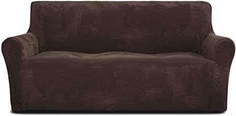 RHF Velvet-Sofa Slipcover, Stretch Couch Covers for 3 Cushion Couch-Couch Covers for Sofa-Sofa Covers for Living Room,Couch Covers for Dogs, Sofa Slipcover,Couch slipcover(Chocolate-Sofa)