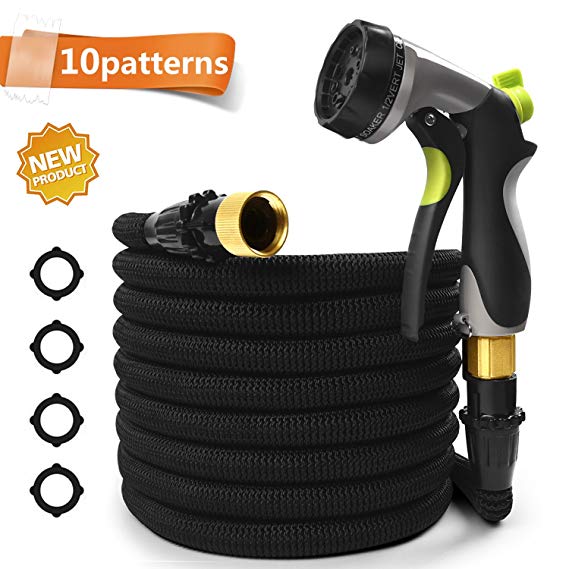 CXRCY Garden Hose With 10 Pattern Spray Nozzle,Upgraded Expandable Flexible Water Hose with Double Latex Core, 3/4" Solid Brass Fittings, Extra Strength Fabric For Garden Backyard Car pets wash