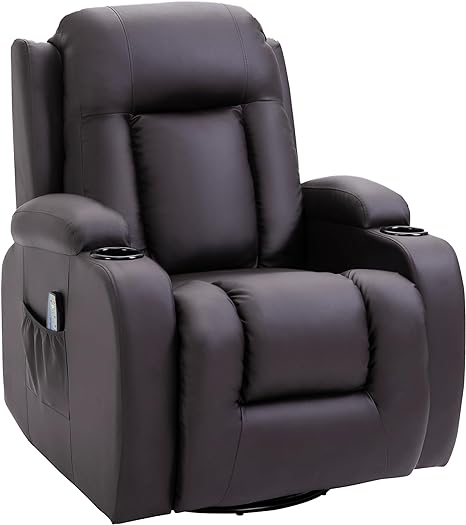 HOMCOM Fauteuil de Massage et Relaxation électrique Chauffant 360° pivotant inclinable manuellement Repose-Pied télécommande ‎Marron