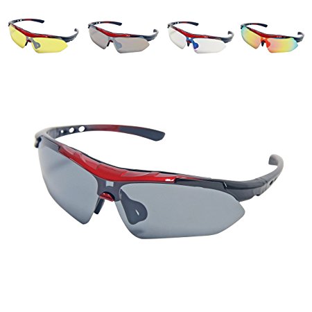 Signstek Sports Cycling Running Sunglasses Polarized UV400 Exchangeable 5 Lenses