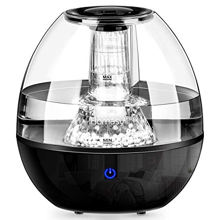 Homasy Cool Mist Humidifier, Ultrasonic Humidifiers Top-fill humidifier for Baby Home Office, Maifan Stones Filter, Touch-Control with 3-Level Mist Adjustable Last Up to 24 Hours, Auto Shut-Off