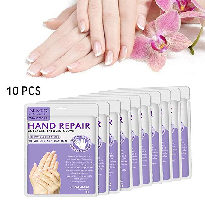 Leegoal Whitening Hand Mask, Hand Peel Mask Moisturizing Gloves Soothing Whitening Retain Hydration Exfoliator Off Removes Dead Skin & Calluses for Dry Skin Hands Care 10 Pack