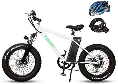 nakto 20" 300W Fat Tire Electric Bicycles Snow Beach Bike Shimano 6 Speed Gear E-Bike with Removable Waterproof Large Capacity 36V10A Lithium Battery and Battery Charger