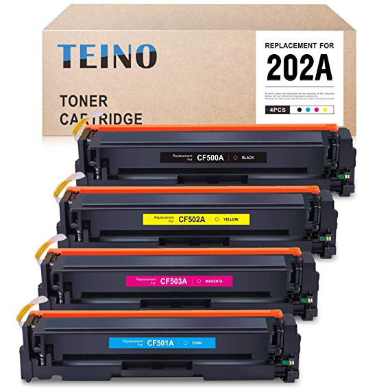 TEINO Compatible Toner Cartridges Replacement for HP 202A CF500A CF501A CF502A CF503A for Color Laserjet Pro MFP M281fdw M281cdw M254dw M280nw (Black, Cyan, Magenta, Yellow, 4 Pack)