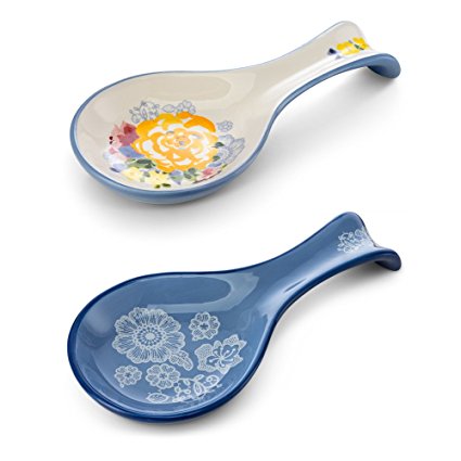 KooK Spoon and Ladle Rest, Ceramic Make, Oriental Design, Set of 2