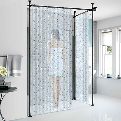 FLY HAWK Tension Shower Curtain Rod Rustproof Expandable Stainless steel Shower curtain Rods no drilling 70-125 in Customizable for Bathroom,closet,windows,bedroom,living room,laundry room Black