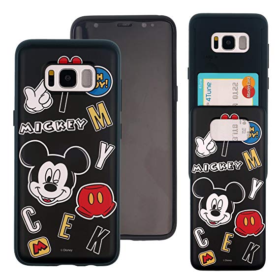 Galaxy S8 Case DISNEY Cute Slim Slider Cover : Card Slot Shock Absorption Shockproof Double Layer Protective Holder Heavy Duty Bumper for Galaxy S8 (5.8inch) Case - Icon Mickey Mouse