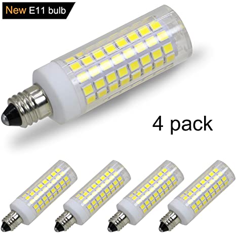 E11 LED Bulb,Dimmable, 8W (75W or 100W Halogen Bulbs Equivalent), JD E11 Mini Candelabra Base, AC110V120V 130V, 6000K Daylight for Chandeliers Ceiling Fan Light, Pack of 4 (E11 102 CW)