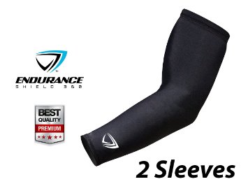 Premium Arm Compression Sleeves 2 pcs - Athletic Arm Sleeves Perfect for Lymphedema Basketball Baseball Running and Outdoor Activities - Sized for Men and Women - Endurance Shield 360 - 100 Money Back Guaranteed