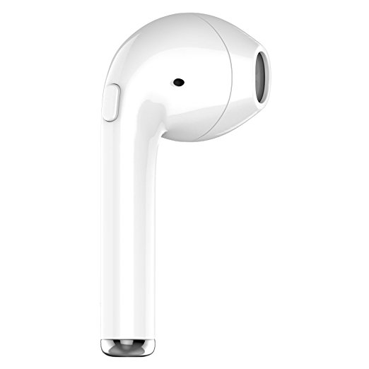 Single Wireless Earbud, V4.1 Bluetooth Earbud, In-Ear Bluetooth Headset, Built-in Mic Stereo Sound Cell Phone Bluetooth Earpiece for iPhone and Samsung Android (White)