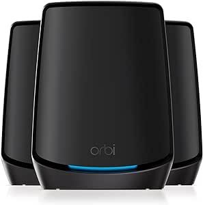 NETGEAR Orbi Tri-Band WiFi 6 Mesh System (RBK863SB) – Router   2 Satellite Extenders - Coverage up to 8,000 sq. ft., 100 Devices - 10 Gig Internet Port - 1-Year Armor - AX6000 (up to 6Gbps) - Black