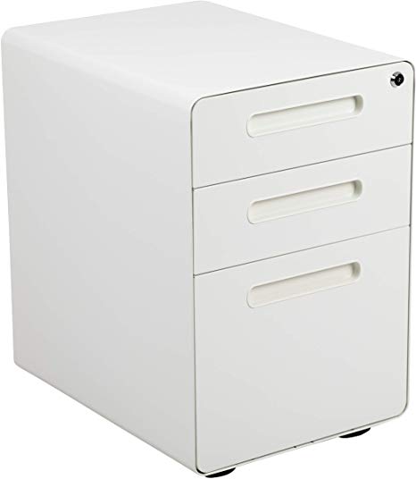 Flash Furniture Ergonomic 3-Drawer Mobile Locking Filing Cabinet with Anti-Tilt Mechanism and Hanging Drawer for Legal & Letter Files, White