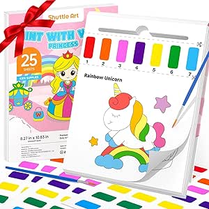 Shuttle Art Paint with Water Coloring Book for Kids, 25 Princess Themed Pages with 2 Brushes, Mess-Free Watercolor Paint Set, Travel-Friendly Art Craft Gift for Toddlers, Birthday Christmas Gift