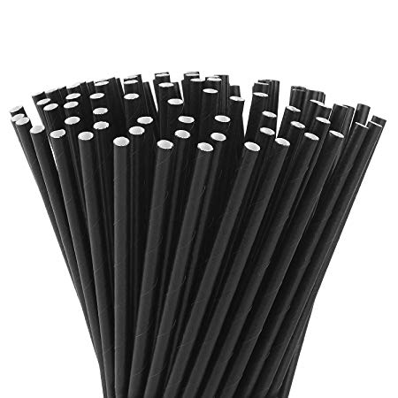 ALINK 100 Black Paper Straws, Biodegradable Disposable Drinking Straws Bulk for Party Supplies, Birthday, Wedding, Bridal/Baby Shower, Restaurant and Holiday Celebrations