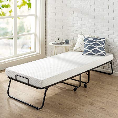 Zinus Roll Away Folding Guest Bed Frame with 4 Inch Comfort Foam Mattress, Narrow Twin / 30" x 75"