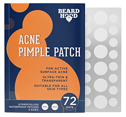 Beardhood Acne Pimple Patch | 72 Hydrocolloid Waterproof Patches | For Active Surface Acne | Absorbs Pimple Overnight, Reduces Excess Oil | For All Skin Types