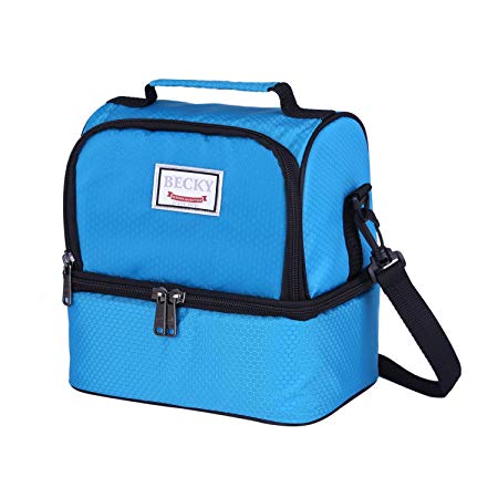 Becky lunch box Insulated Lunch Bag for Men & Women, Waterproof Large Coole Tote Bag for Work/School/Picnic with Double Deck Spacious Compartments Detachable Shoulder Strap (blue) …
