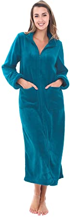 Alexander Del Rossa Women's Zip Up Fleece Robe, Long Warm Fitted Bathrobe