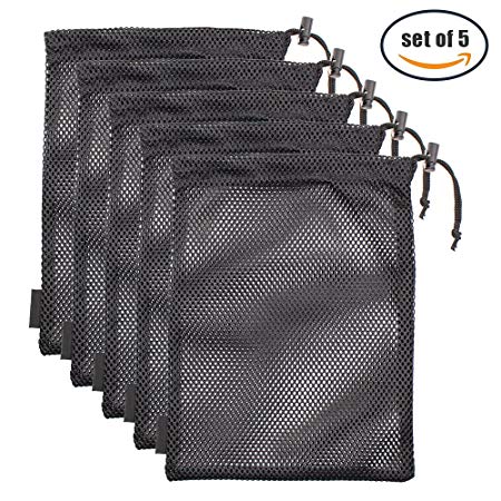 5 PCS Multi Purpose Nylon Mesh Drawstring Storage Ditty Bags for Travel & Outdoor Activity by Allure Maek