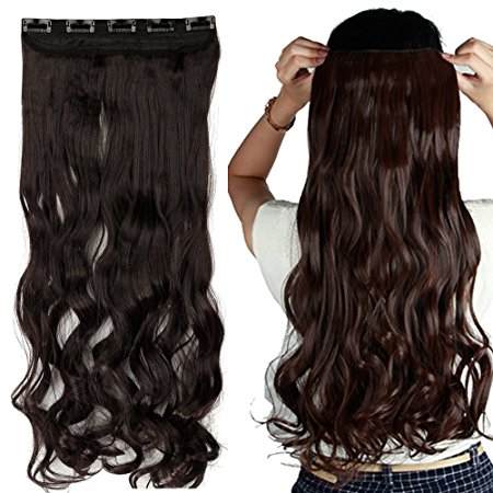 S-noilite 24"/26" Straight Curly 3/4 Full Head One Piece 5clips Clip in Hair Extensions Long Poplar Style for Xmas Gifts 22colors (24" - Curly, dark brown)