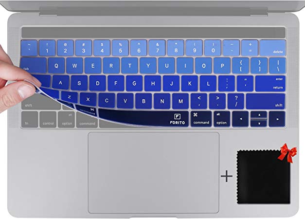 FORITO Keyboard Cover for MacBook Pro Touch Bar 13 and 15 Inch 2016-2019 Model A2159 A1990 A1989 A1707 A1706 Silicone Skin Protector- (Ombre Blue)