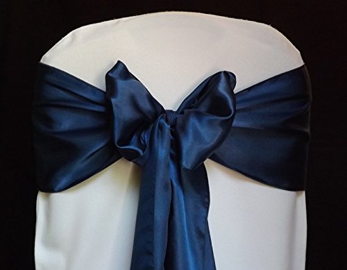 MDS Pack of 100 satin chair sashes bow sash for wedding and Events Supplies Party Decoration chair cover sash -navy Blue