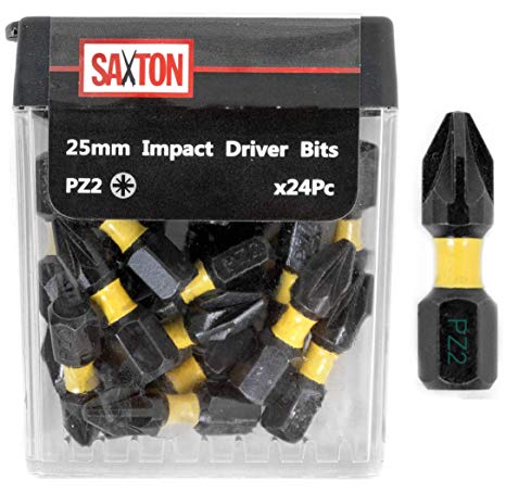 Saxton 24x PZ2-25mm Impact Duty Screwdriver Drill Driver Bits Sets Tic Tac Box Compatible with Dewalt Milwaukee Bosch