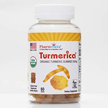 Turmerica - USDA Organic Turmeric Curcumin Gummies 300mg, Anti Inflammatory, Joint Pain Relief, Antioxidants. 100% Vegetarian & Natural, Kosher & Halal Certified 60 Count