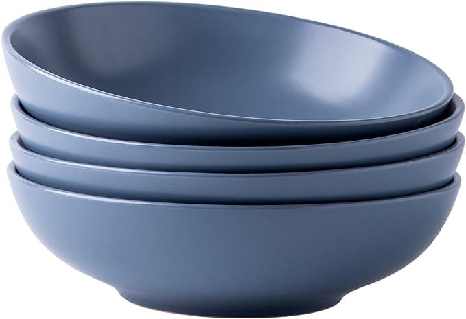 AmorArc 8.75‘’ Large Pasta Bowls, 42 ounce Wide Stoneware Bowls Set of 4 for Kitchen, Deep Bowls for Pasta/Salad/Fruit/Otmeal/Soup, Microwave&Dishwasher Safe-Matte Blue