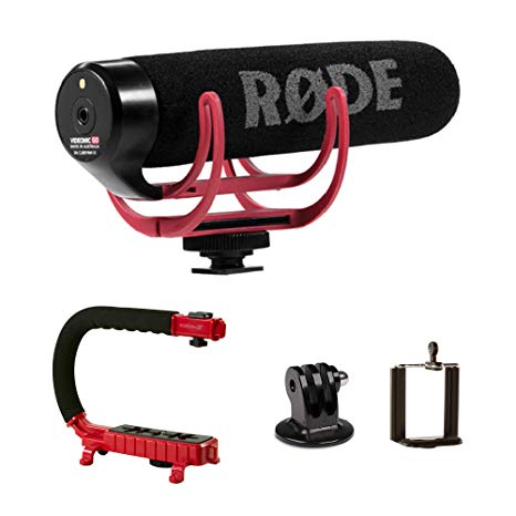 Stabilizing Camera Grip Handle (Red)   Rode VideoMic GO On-Camera Microphone for Canon Nikon Panasonic DSLR Mirrorless Camera