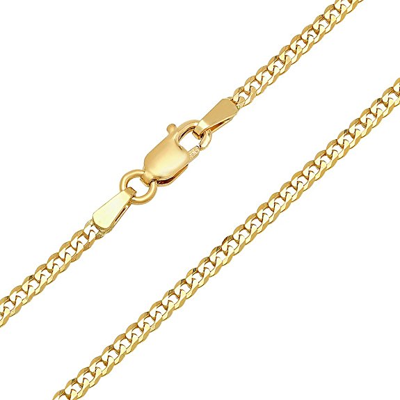 14K Yellow Gold 2mm Concave Curb Classic Link Chain Necklace