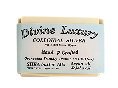 Colloidal Silver Soap Bar UNSCENTED DivineLuxurySoap - All Natural, No Palm Oil, Feel Clean, Safe, Bubbly, anti viral