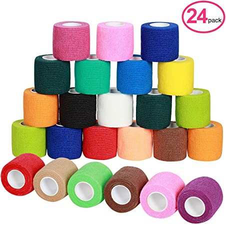 LDS-JL 2 inch Vet Wrap Tape Bulk, FDA Approved, Cohesive Bandage, Self Adherent Rap, Adhesive Stick, Dog Cat Horse,Assorted Colors 24 Packs