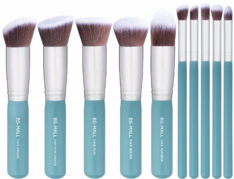 BS-MALL 2015 New Premium Synthetic Kabuki Makeup Brush Set Cosmetics Foundation Blending Blush Eyeliner Face Powder Brush Makeup Brush Kit (SkyBlue Silver)