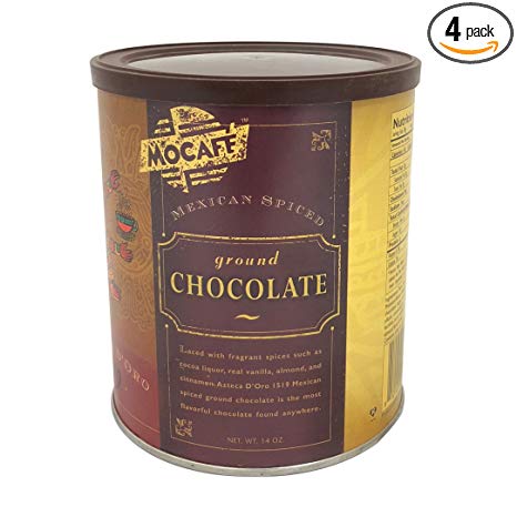 MOCAFE Azteca D'oro 1519 Mexican Spiced Ground Chocolate, 14-Ounce Tins (Pack of 4) Instant Frappe Mix, Coffee House Style Blended Drink Used in Coffee Shops
