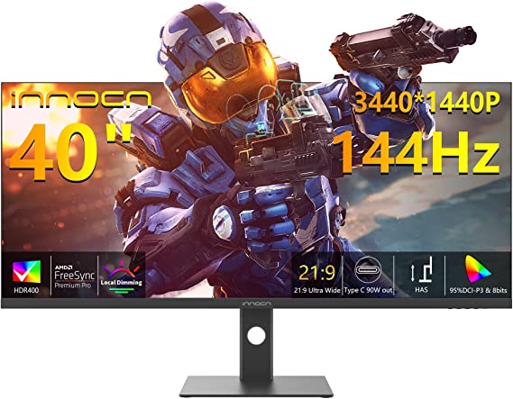 INNOCN Ultrawide Monitor 40" WQHD 3440 x 1440p 144hz Monitor AMD FreeSync Premium HDR400 21:9 Computer Monitor 95% DCI-P3 500Nits IPS USB Type-C HDMI Tilt/Height Adjustable Monitor, Mountable - 40C1R