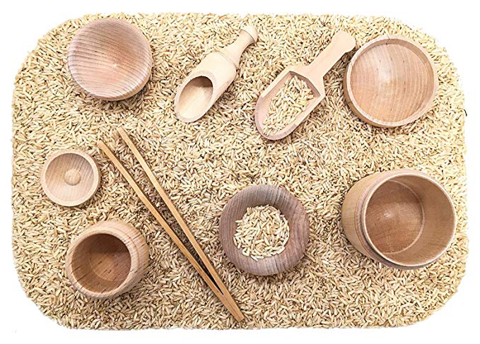 SimplytoPlay Sensory Bin Tools, Montessori Toys for Toddlers, Waldorf Toys, Wooden Scoops and Tongs for Transfer Work and Fine Motor Learning