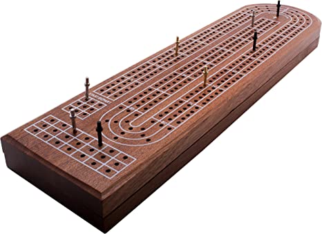 GrowUpSmart Premium Cribbage Board Game with 3-track classic Cribbage Board, free Playing Cards Deck, easy grip metal Cribbage Pegs, kids/adults Retro Wooden Board Set, hard wood convenient storage