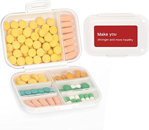 FYY Weekly Pill Box Organizer, 8 Compartments Portable Pill Case, Travel Medicine Organizer and Holder for Purse or Bag, Daily Pill Container for Medications, Vitamins or Supplements-Red