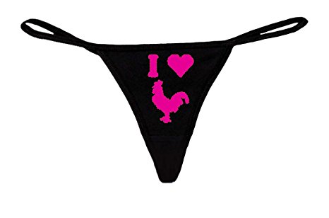 SHORE TRENDZ Sexy Funny Womens Black Thong G-string HOT PINK I LOVE Roosters