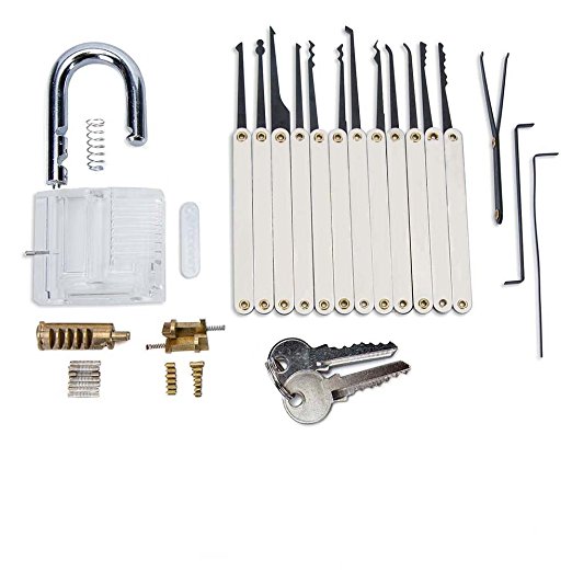 15 Piece Premium Titanium Lock Tool Set with Transparent Pad Lock by AONAN