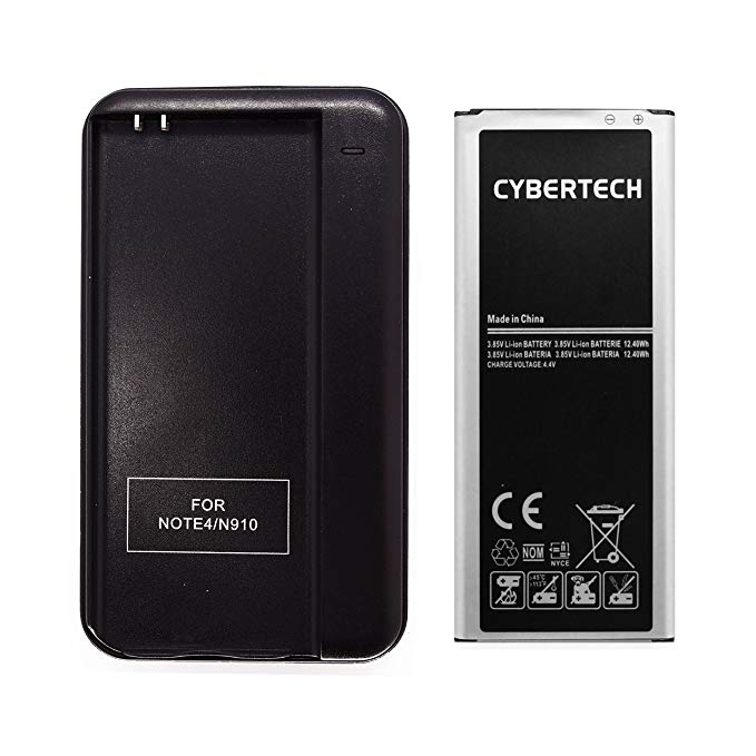 CyberTech 1X High Capacity Replacement Li-ion Battery 3200mAh with Multi Function USB Wall Charger for Samsung Galaxy Note 4