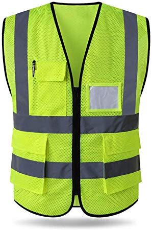 HYCOPROT Reflective Safety Vest, High Visibility Mesh Breathable Workwear with Pockets and Zipper, Meets ANSI/ISEA Standards (M, Yellow)