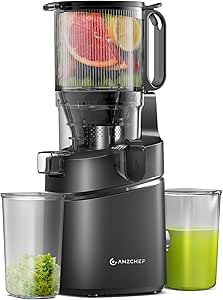 AMZCHEF 250W Automatic Slow Juicer Machine Liberate Hands - 135MM Opening and 1.8L Capacity Cold Press Juicer for Whole Fruit, Masticating Juicer with Triple Filter, Silent Motor, Safety Lock - Noir