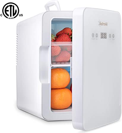 AstroAI Mini Fridge 6 Liter/8 Can Skincare Fridge - with Temperature Control - AC/12V DC Portable Thermoelectric Cooler and Warmer for Bedroom, Cosmetics, Medications, Home and Travel (White)