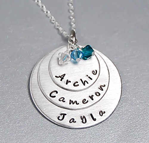 Personalized Names Pendants necklace,Sterling Silver 3 disc layered name necklace, mommy jewelry, Gift for Grandma